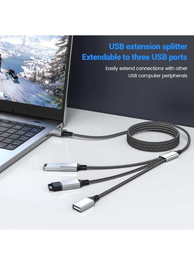 كابل مقسم USB على شكل حرف Y، موصل سلك تمديد USB ذكر واحد إلى 3 إناث، موزع منافذ USB مزدوج، محول طاقة لنقل البيانات والشحن لأجهزة Mac، والكمبيوتر المحمول، والكمبيوتر الشخصي، وXbox One Series X/S، وPS4، وPS5 (طول 2 متر) - Image 3