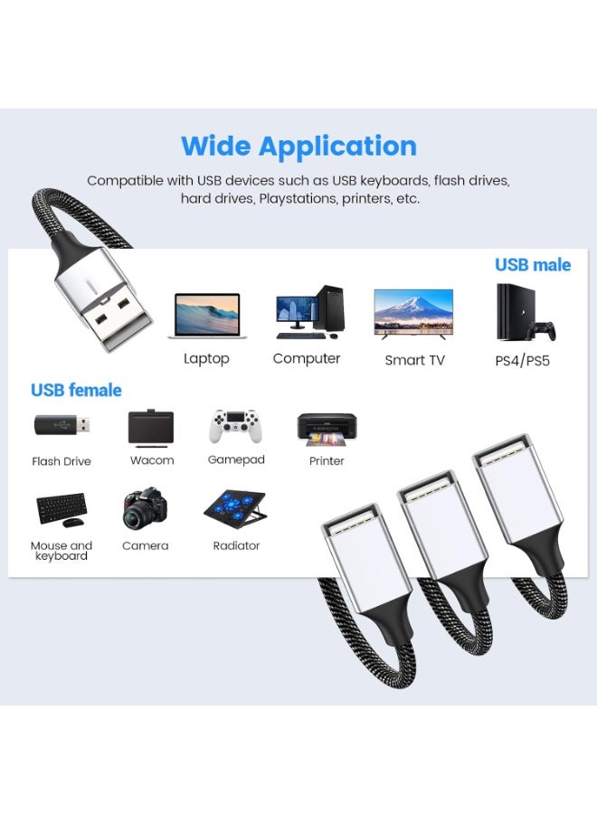 كابل مقسم USB على شكل حرف Y، موصل سلك تمديد USB ذكر واحد إلى 3 إناث، موزع منافذ USB مزدوج، محول طاقة لنقل البيانات والشحن لأجهزة Mac، والكمبيوتر المحمول، والكمبيوتر الشخصي، وXbox One Series X/S، وPS4، وPS5 (طول 2 متر) - Image 2