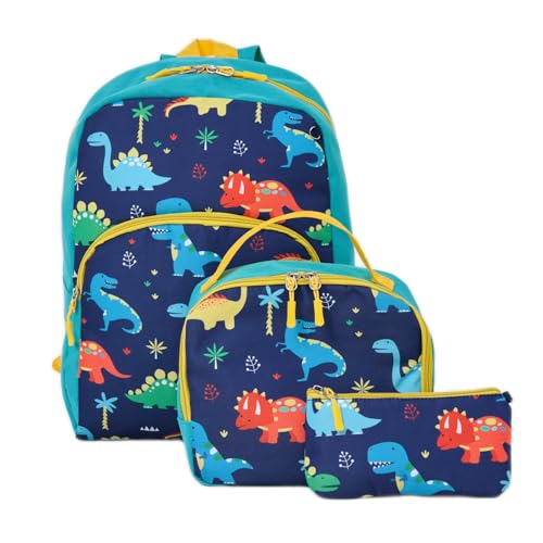 Cokouchyi 3 Pcs Kids Backpack Set with Lunch Box & Pencil Case, Lightweight Preschool Backpack for Boys Age 3-8, Kids Book bag Elementary, Dinosaur - Image 1