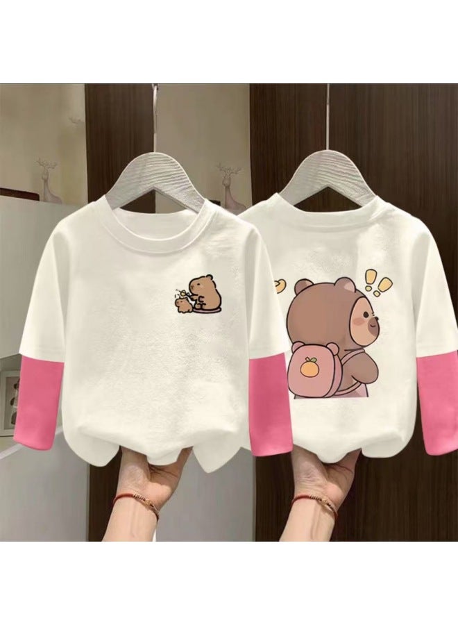 Girls' Long Sleeve T-shirt Spring New Children's Cotton Top Little Girl Early Autumn Patchwork Color Block Base Layer