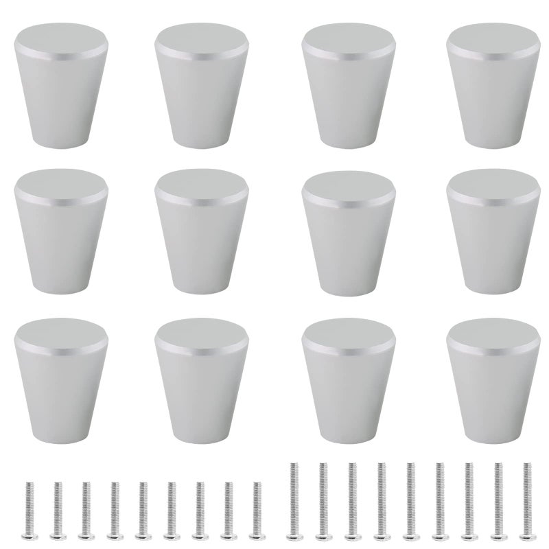 Uenhoy 12 Pack Silver Aluminum Alloy Drawer Knobs Cone Shaped Solid Cabinet Cupboard Dresser Drawer Knobs