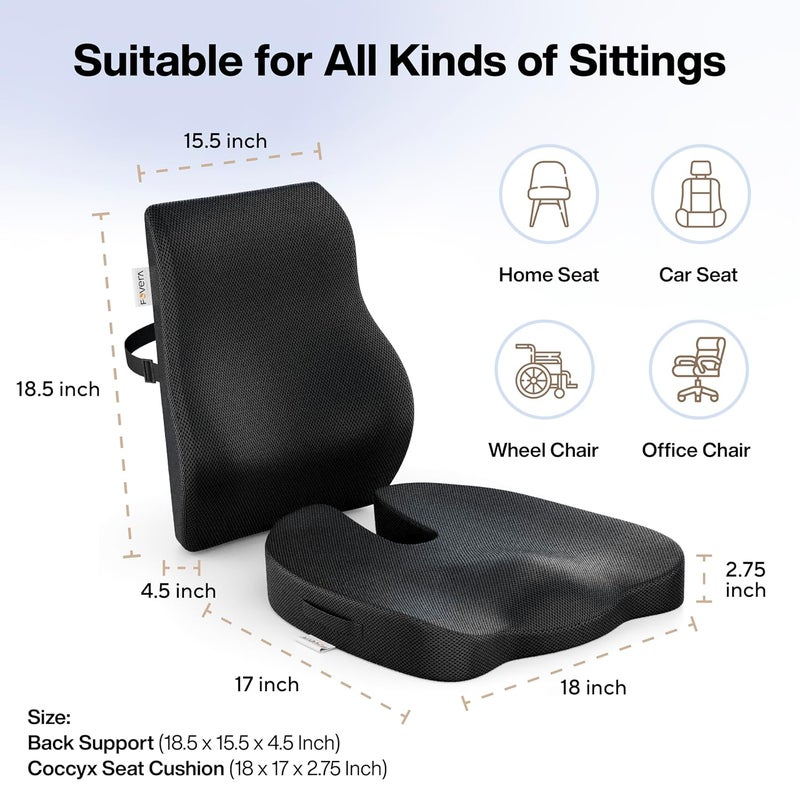 FOVERA Back Support for Chair Coccyx Seat Cushion for Tailbone Orthopedic Cool Gel Memory Foam Sitting Cushion Combo Relieves Back Sciatica Hip Pain for Office Home Chair Mesh Black - Image 4