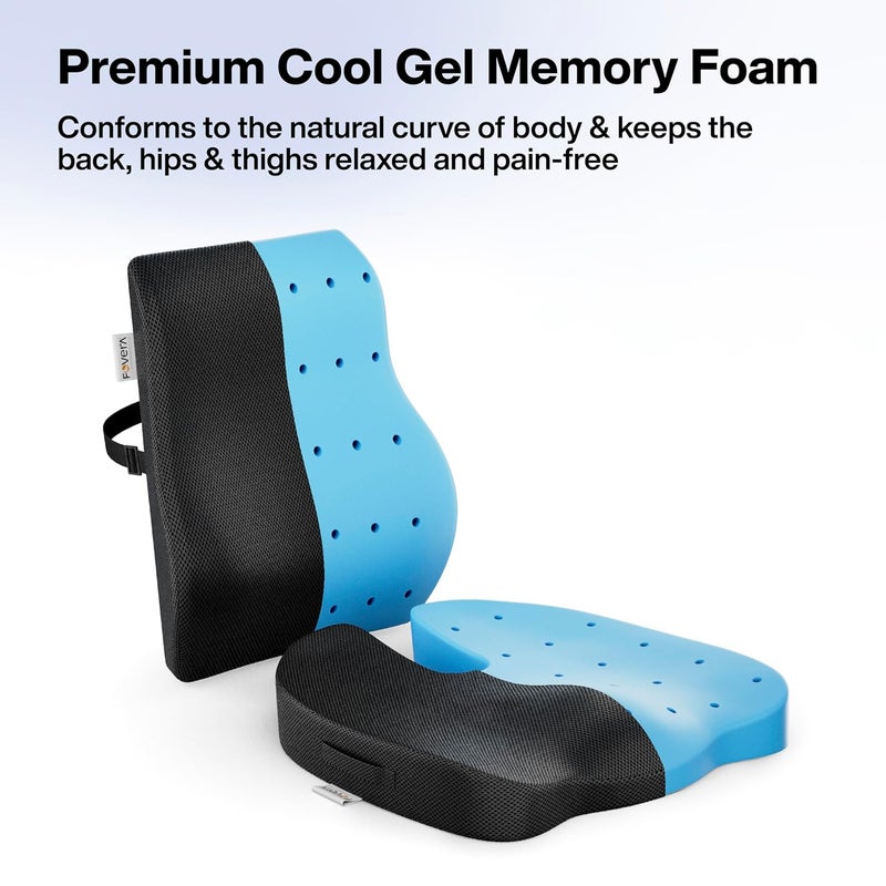 FOVERA Back Support for Chair Coccyx Seat Cushion for Tailbone Orthopedic Cool Gel Memory Foam Sitting Cushion Combo Relieves Back Sciatica Hip Pain for Office Home Chair Mesh Black - Image 3