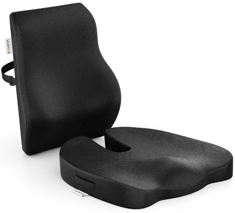 FOVERA Back Support for Chair Coccyx Seat Cushion for Tailbone Orthopedic Cool Gel Memory Foam Sitting Cushion Combo Relieves Back Sciatica Hip Pain for Office Home Chair Mesh Black - Image 1
