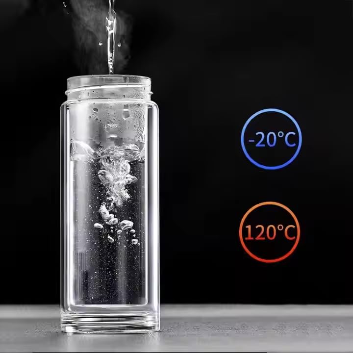 KitchAntique KitchAntique 500ML DoubleWall Glass Water Bottle Tea Water Separation Bottle with Inbuilt Stainless Steel Tea Infuser Perfect for Loose Tea Detox Fruit Water Travel Camping Gifting - Image 3