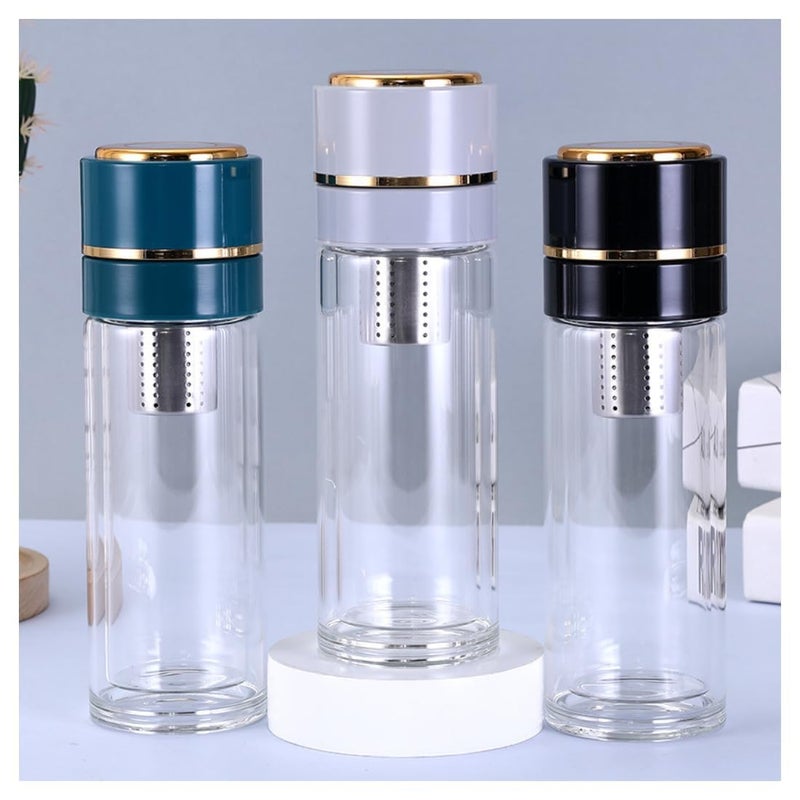 KitchAntique KitchAntique 500ML DoubleWall Glass Water Bottle Tea Water Separation Bottle with Inbuilt Stainless Steel Tea Infuser Perfect for Loose Tea Detox Fruit Water Travel Camping Gifting - Image 4