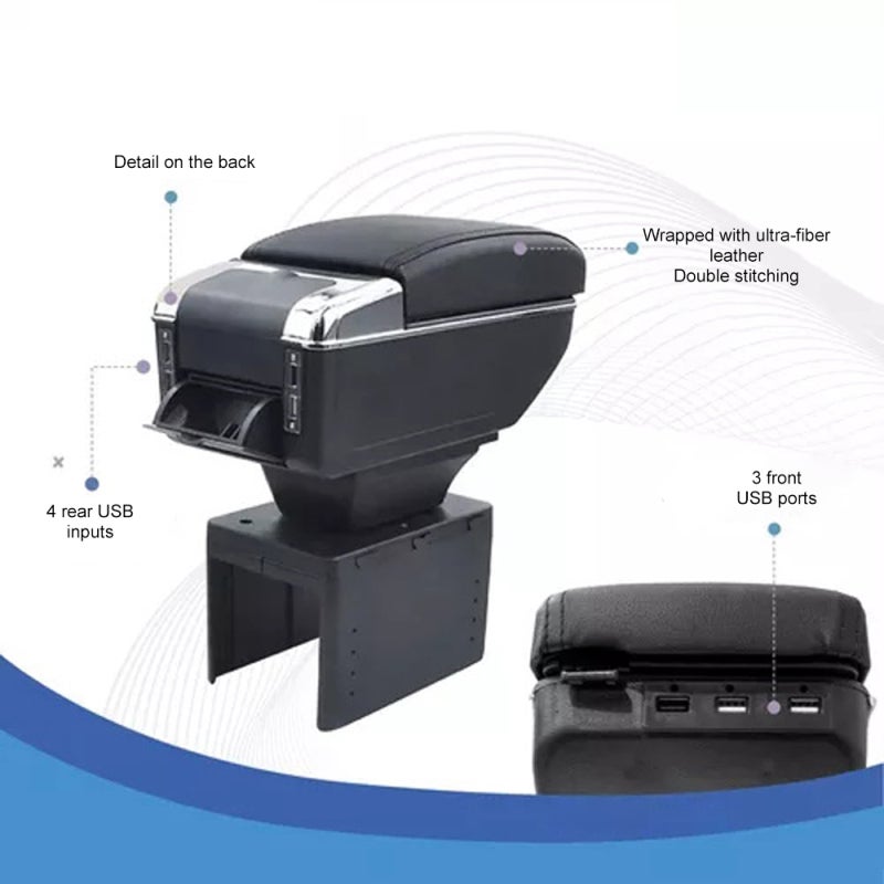 Ultra Fiber Leather Car Storage Armrest Box: 7 USB Ports, Dual Compartments, Anti-Pressure Wear-Resistant, Adjustable Panel, Hidden Cup Holder for Car Interior Organization - Image 2