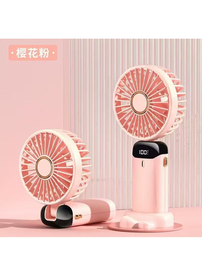 مروحة كهربائية محمولة صغيرة محمولة باليد، شاشة رقمية، مروحة عطرية قابلة للطي، ثلاثة إعدادات للرياح للطلاب مصنوعة من البلاستيك مع حامل جوال  مثالية للمكتب والسفر