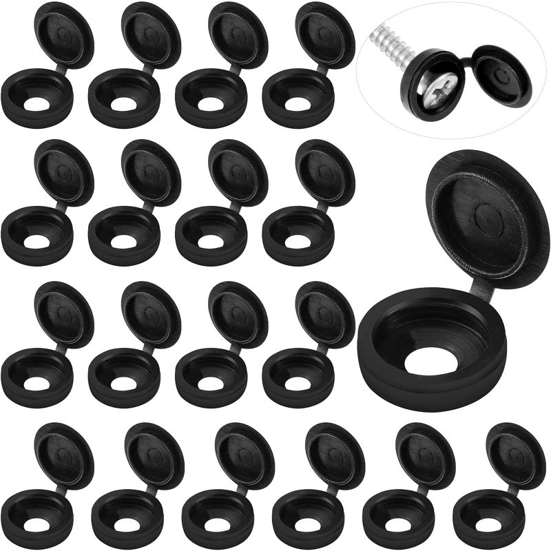 Hotop 100 Pieces Hinged Screw Cover Caps Plastic Shutter Fold Screw Snap Covers Washer Flip TopsSmallBlack