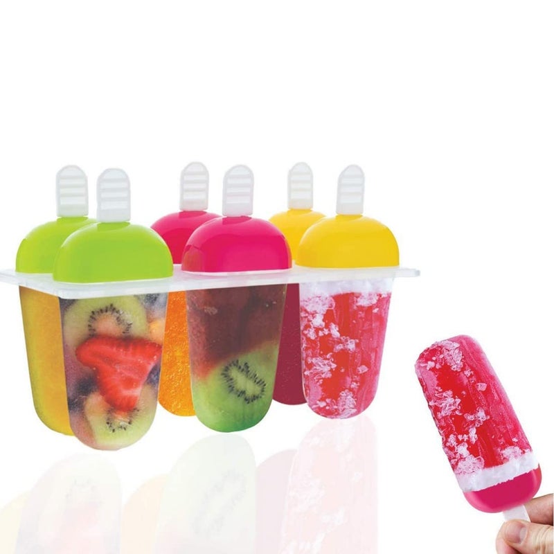 RENARSH Plastic Reusable Popsicle Molds Ice Pop Makers Ice Pop Molds Kulfi Maker Mould, Candy Maker Plastic Popsicle Mold, Kids Ice Cream Tray Holder (Set of 6) (6 Mold Model-3, Multicolor) - Image 1