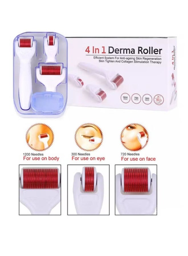 ديرما رولر طقم ديرما رولر 4 في 1 بإبر تيتانيوم دقيقة مع علبة سفر – أداة تجديد البشرة لمكافحة علامات التقدم في السن، آثار حب الشباب والعناية بالمسام - Image 2