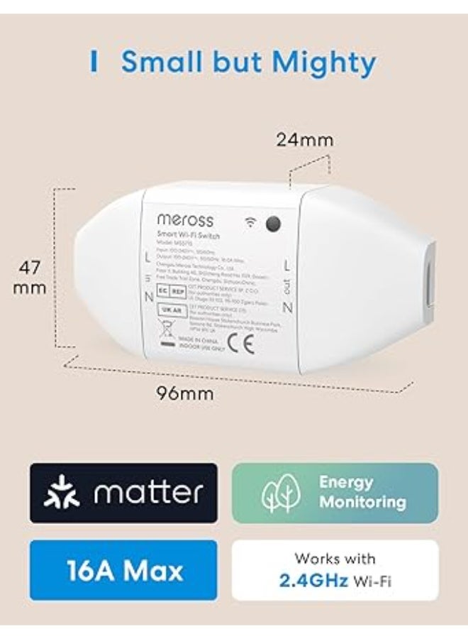 Meross Matter Smart DIY Switch with Energy Monitor, 16A Wireless Relay WiFi Switch Works with - Image 4