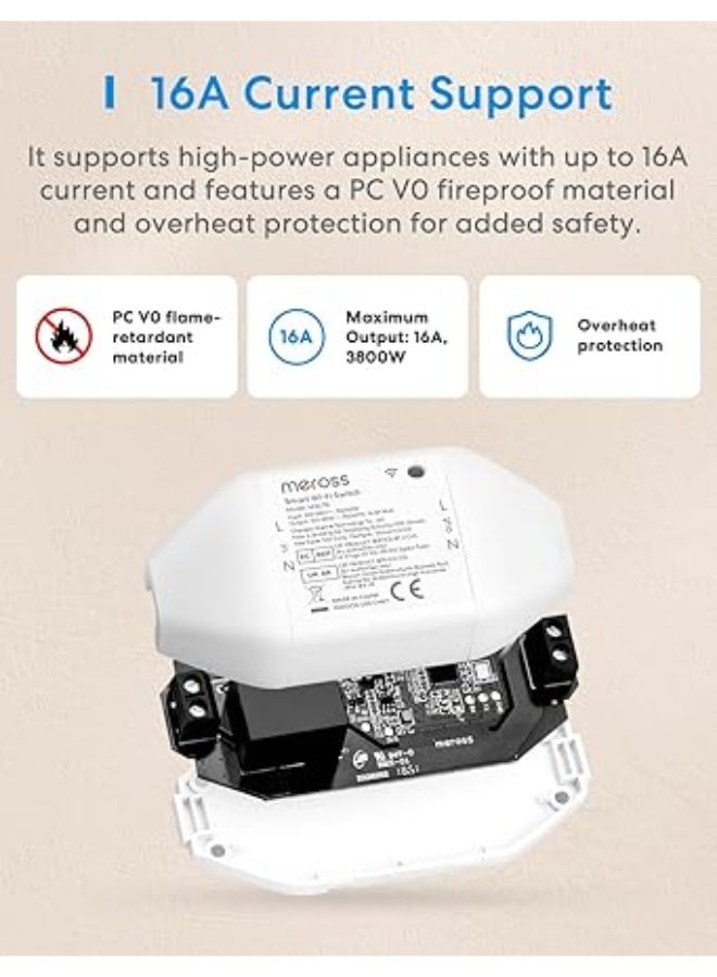 Meross Matter Smart DIY Switch with Energy Monitor, 16A Wireless Relay WiFi Switch Works with - Image 5