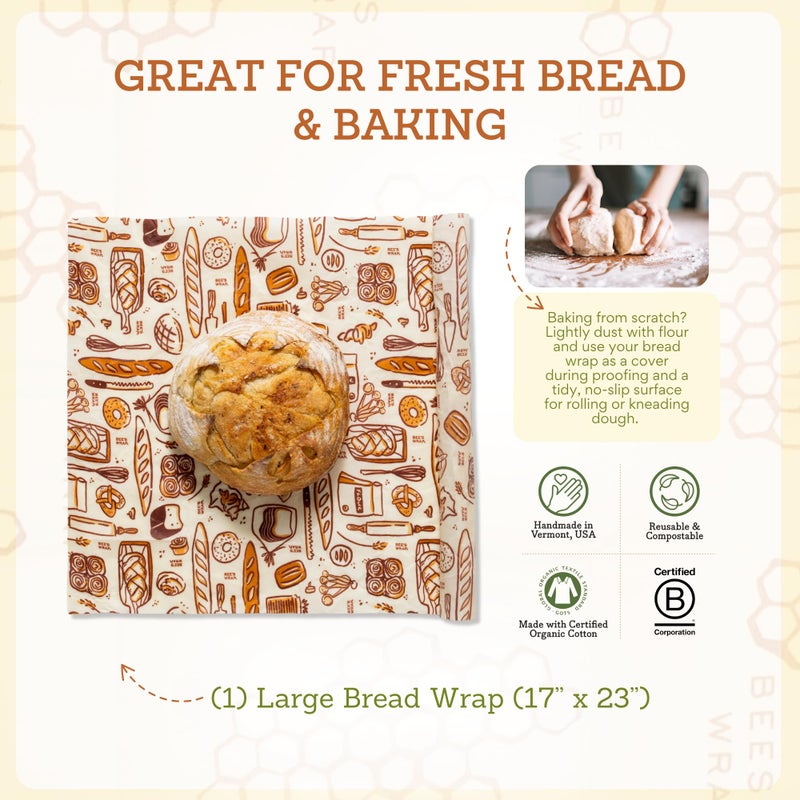 Bee's Wrap Beeswax Wraps for Bread - Beeswax Bread Wrap for Sourdough & Bread Storage - Made in USA Reusable Natural Food Wrap - Bakery Lane - Image 4