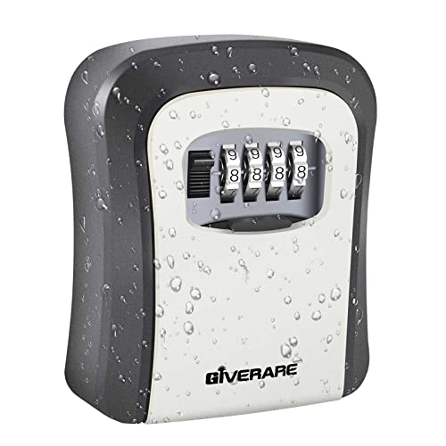 GIVERARE Key Lock Box, 4-Digit Combination Lockbox Aluminum Alloy, Metal Waterproof Wall Mount Outdoor Key Hider, Resettable Safe Security Password Box with Mounting Kit & Dust-proof Cover-Grey - Image 1