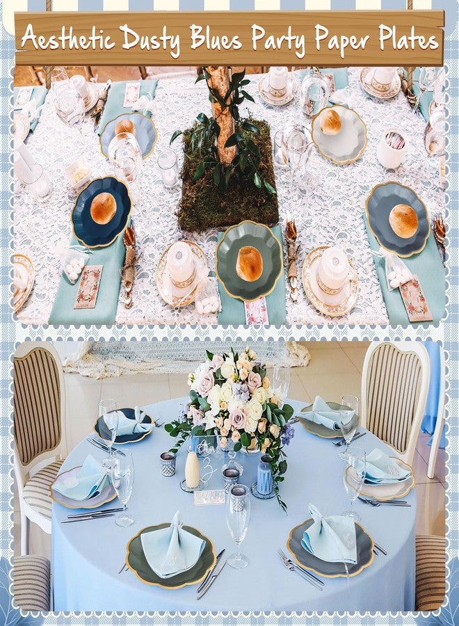 Tiangrid 72 Pcs Dusty Blue and Sage Green Color Paper Plates 9 Inch Green Blue Gradient Scalloped Paper Disposable Dinner Dessert Plates for Birthday Wedding Bridal Party Supplies, 6 Colors - Image 5
