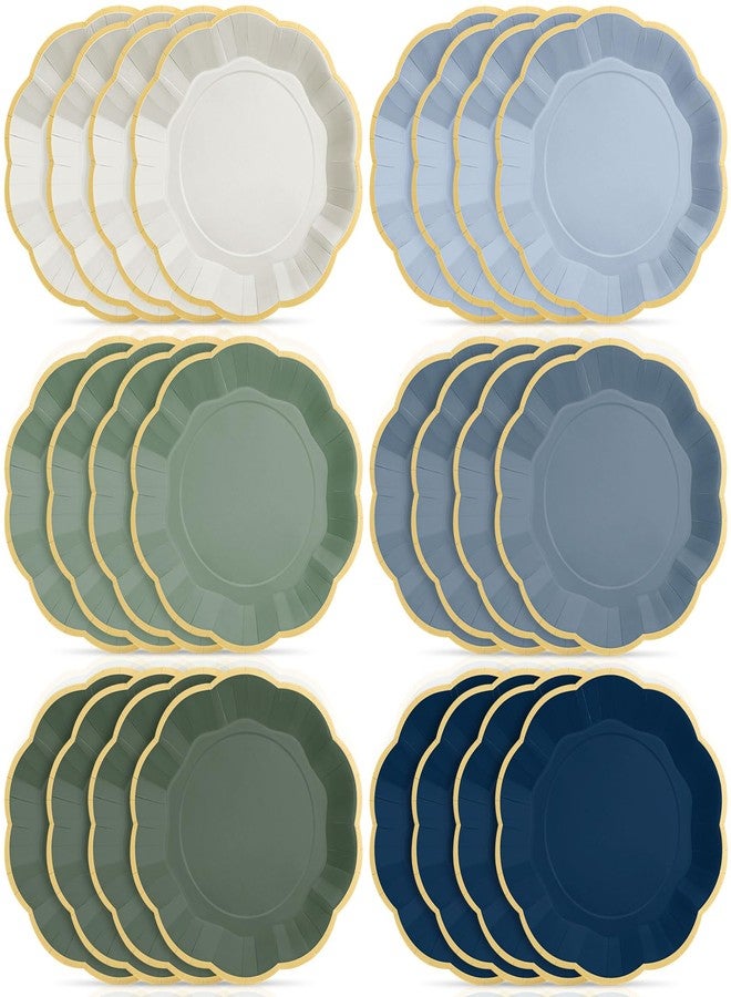 Tiangrid 72 Pcs Dusty Blue and Sage Green Color Paper Plates 9 Inch Green Blue Gradient Scalloped Paper Disposable Dinner Dessert Plates for Birthday Wedding Bridal Party Supplies, 6 Colors - Image 1