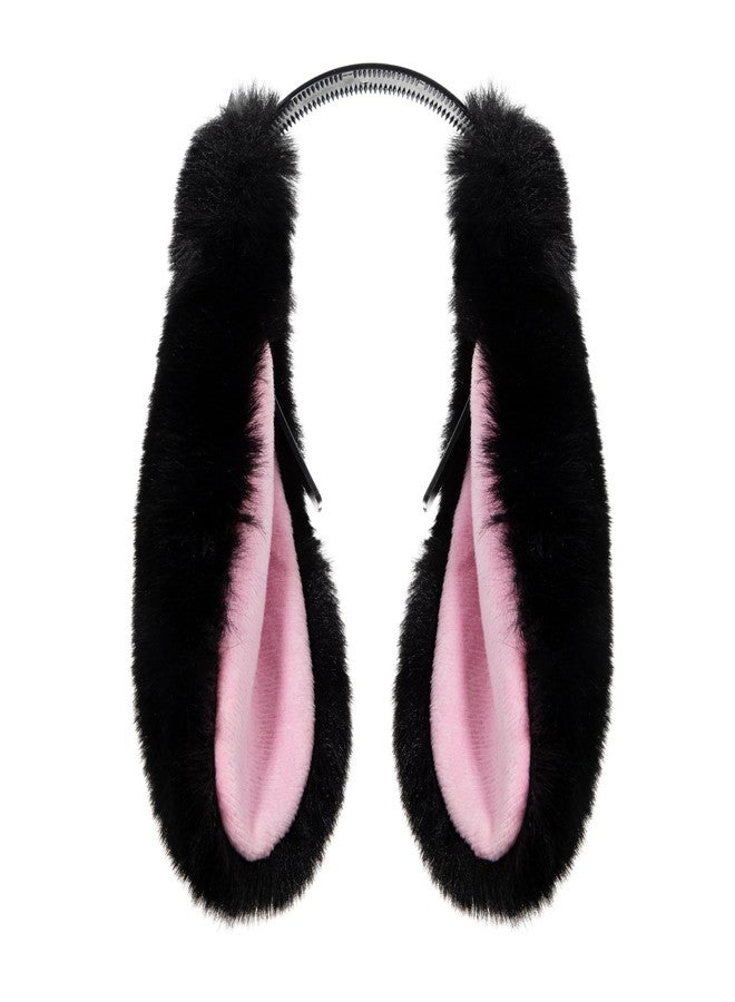 HPMAISON Bunny Ears Headbands for Women Cute Rabbit Ears Easter Hairband Black Big-Eared Rabbit Plush Cosplay Costume Furry Headband Party Accessories Halloween Christmas Theme Masquerade Party Favors - Image 1