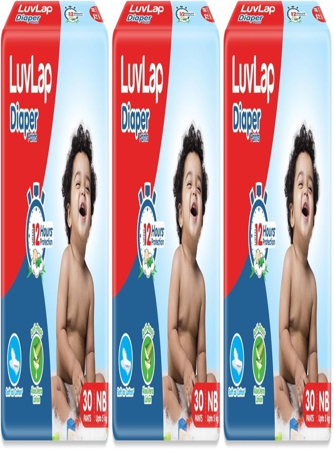 LuvLap Pant Style Baby Diapers, Newborn/X-Small (NB/XS), 30 Count, For babies of Upto 5Kg with Aloe Vera Lotion for rash protection, with upto 12hr protection, Diapers (Pack of 3)