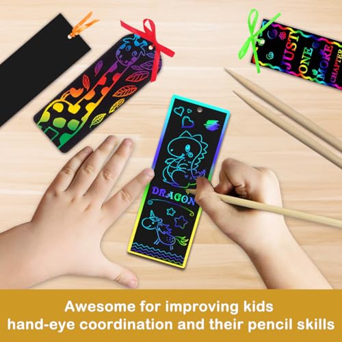 ZMLM Scratch Paper Art Bookmarks Kids: 36 Set Magic Rainbow DIY Art Craft Paper Bookmark Gift Tag Party Favor Goodie Bags Stuffers Pack Activity Bulk Making Kit for Boys Girls Birthday Game Classroom - Image 5