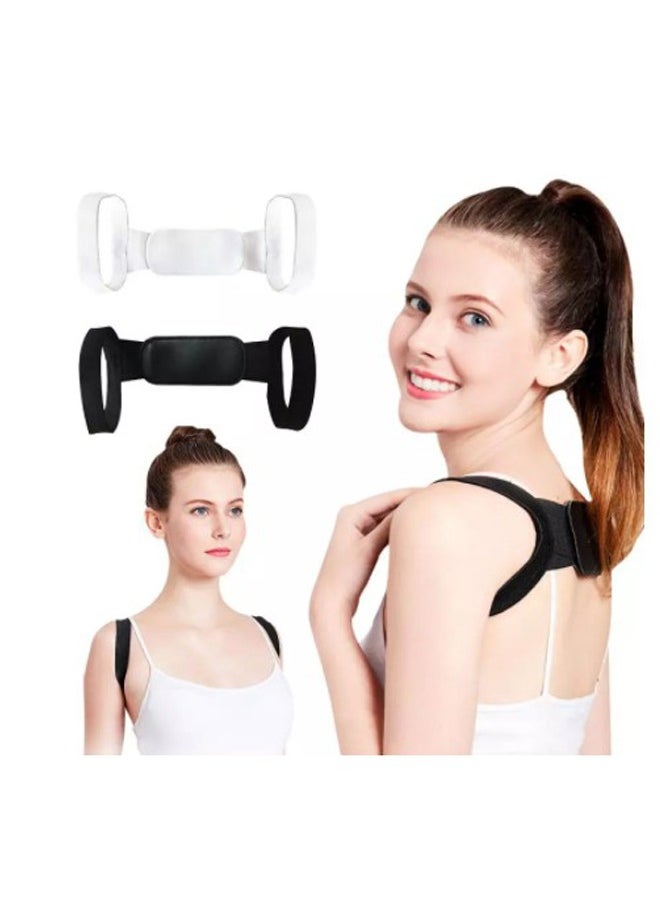 DRAMA HOME 2-PCS Back Posture Correction Strap for Men Women, Adjustable Posture Corrector Spine Straightener for Improves Posture and Pain Relief Black /White  - Image 1