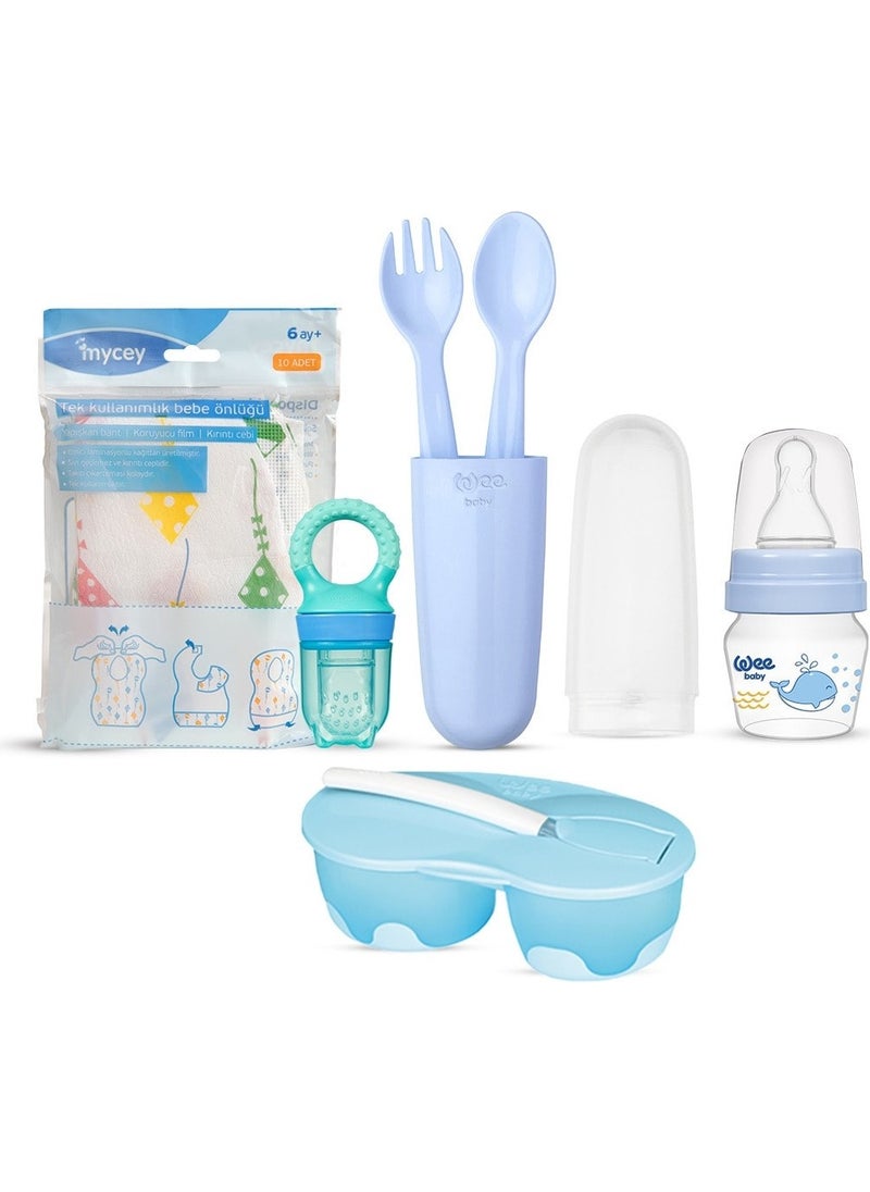 Wee baby Feeding Set / 10-Piece Disposable Bib Gift - Blue 