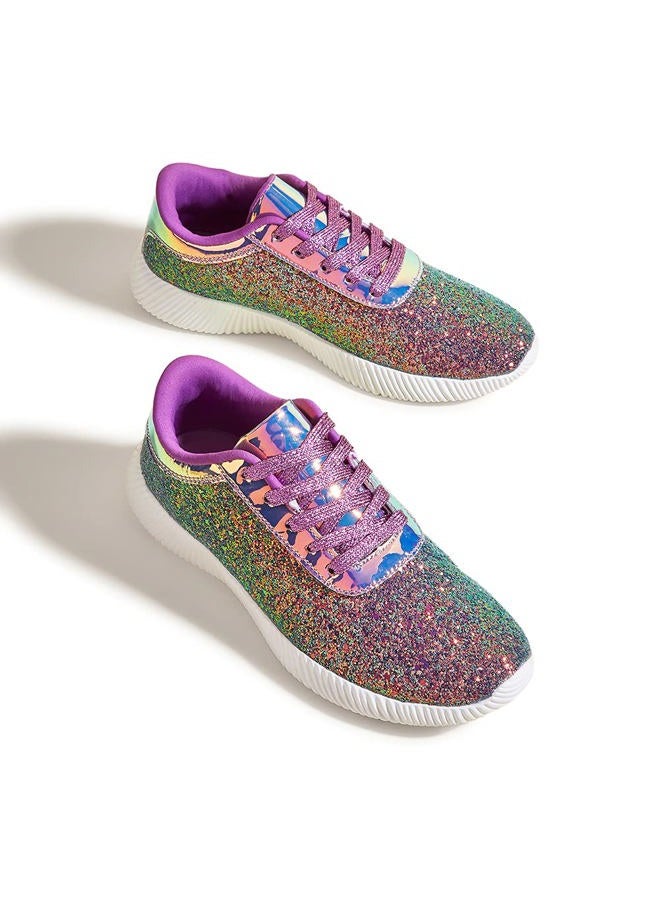 BELOS Women's Glitter Shoes Sparkly Lightweight Metallic Sequins Tennis Shoes, Purple, 7 - Image 1