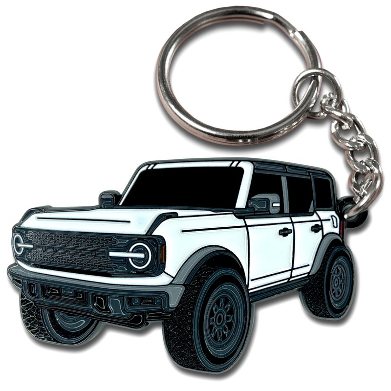 FOUR WHEEL BEAST Bronco Keychain Accessories 2023 4 door key chain Fob Cover Cool Car Mods White