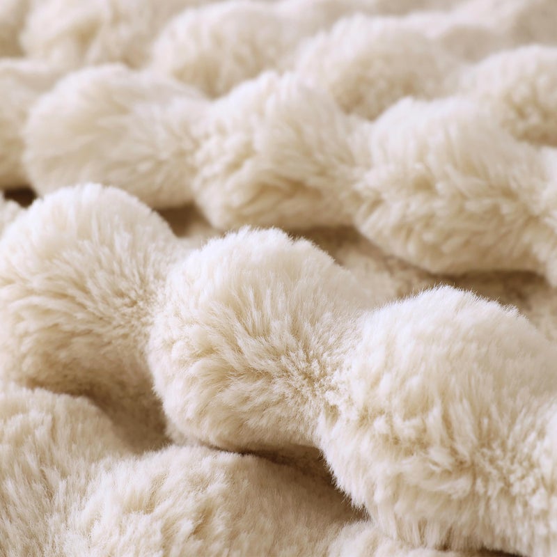 COOVA Faux Fur Throw Blanket for Couch, Cozy Soft and Fuzzy Plush Rabbit Fur Bubble Blanket for Sofa Bedroom Living Room, 50x60 Inches Light Taupe - Image 5