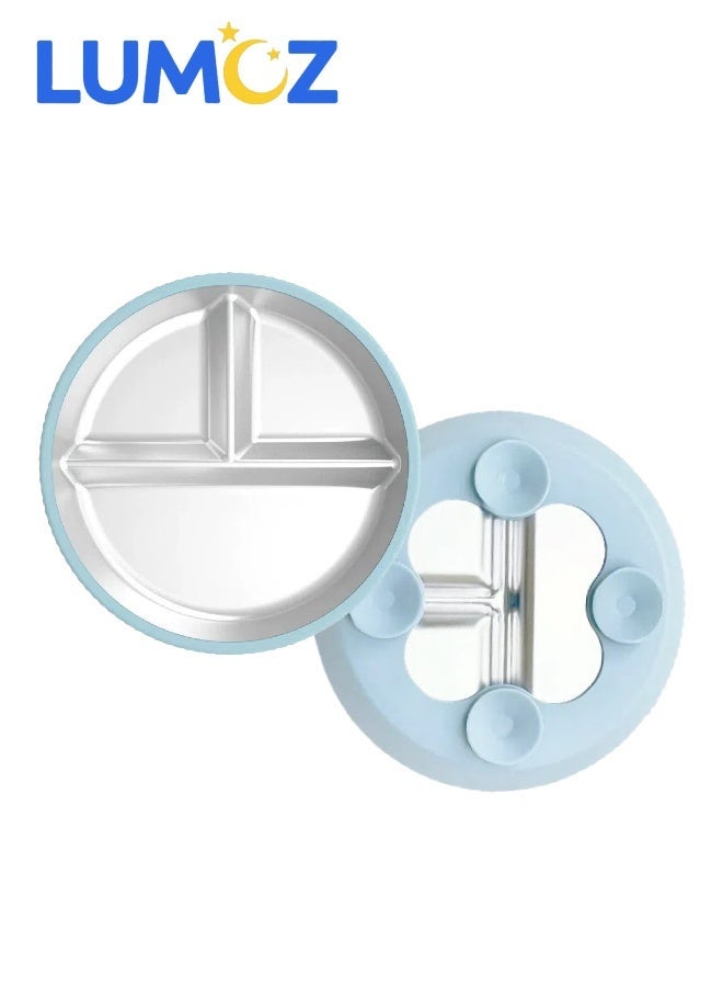 لوموز أطباق أطفال من الفولاذ المقاوم للصدأ مع قاعدة شفط، أطباق أطفال من الفولاذ المقاوم للصدأ خالية من مادة BPA، أطباق أطفال مقسمة إلى 3 أقسام مقاومة للانزلاق - Image 1