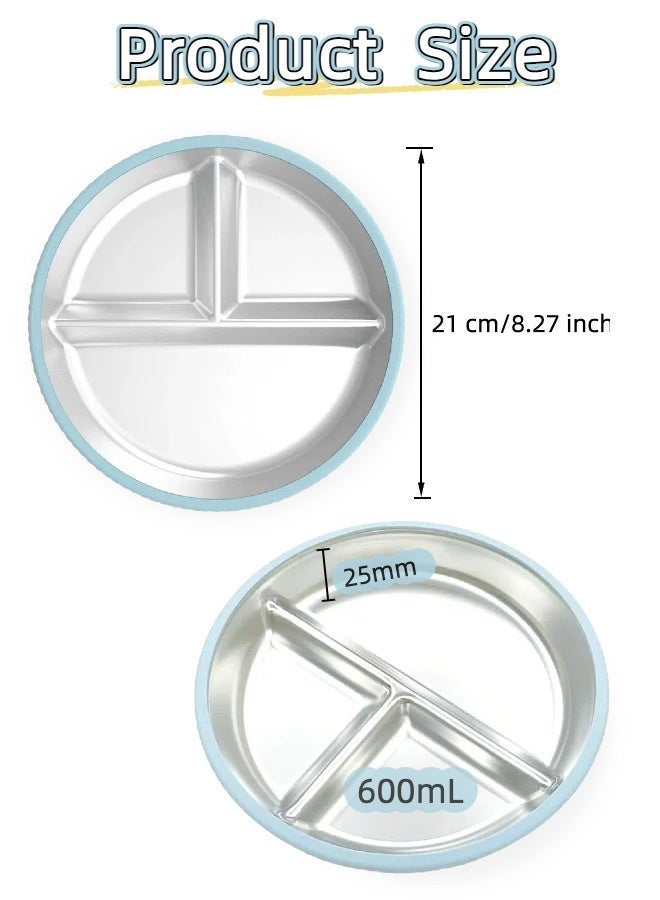 لوموز أطباق أطفال من الفولاذ المقاوم للصدأ مع قاعدة شفط، أطباق أطفال من الفولاذ المقاوم للصدأ خالية من مادة BPA، أطباق أطفال مقسمة إلى 3 أقسام مقاومة للانزلاق - Image 2