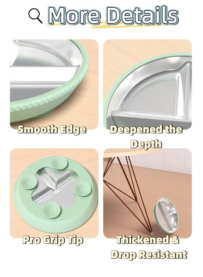 لوموز أطباق أطفال من الفولاذ المقاوم للصدأ مع قاعدة شفط، أطباق أطفال من الفولاذ المقاوم للصدأ خالية من مادة BPA، أطباق أطفال مقسمة إلى 3 أقسام مقاومة للانزلاق - Image 5