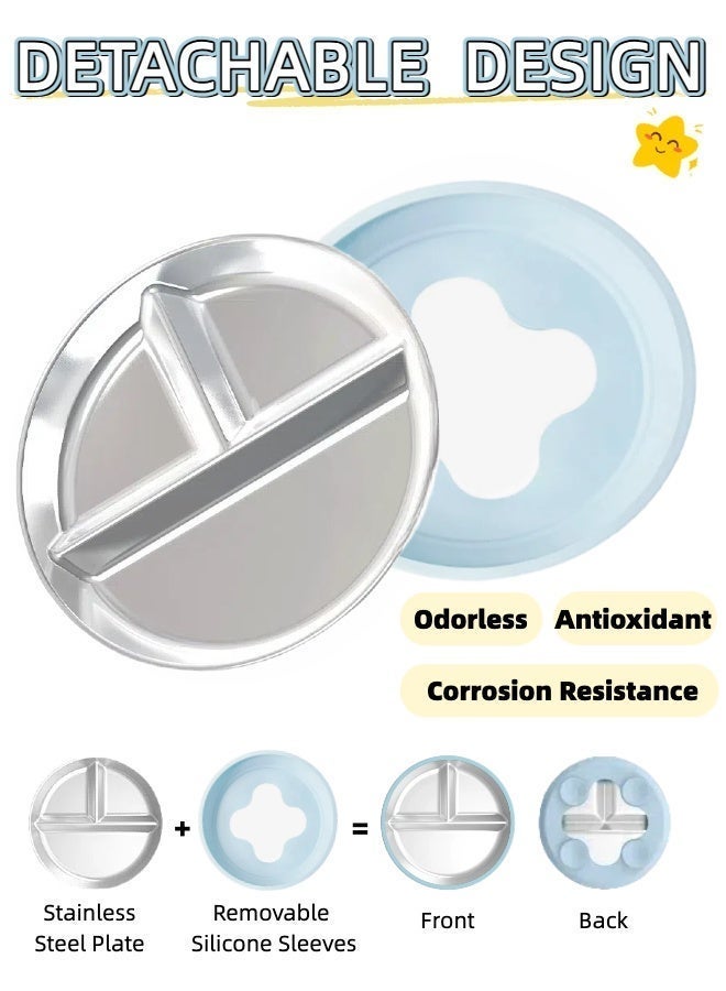 لوموز أطباق أطفال من الفولاذ المقاوم للصدأ مع قاعدة شفط، أطباق أطفال من الفولاذ المقاوم للصدأ خالية من مادة BPA، أطباق أطفال مقسمة إلى 3 أقسام مقاومة للانزلاق - Image 3