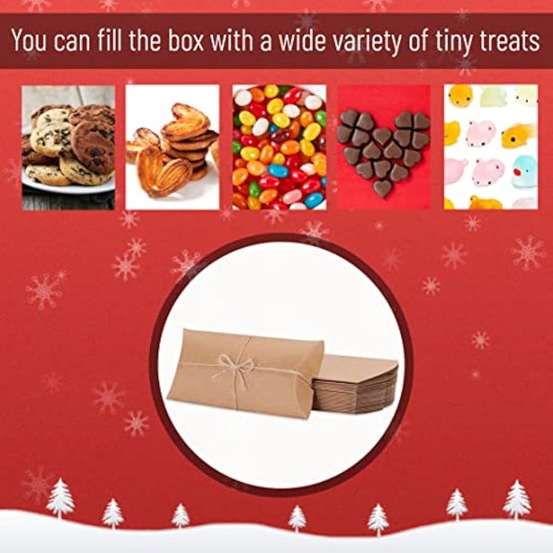 - Kraft Pillow Boxes, 6.3x3.4x1.3 in, 25 Pack with Jute Twines, Kraft Gift Boxes, Paper Boxes for Gifts, Paper Pillow Candy Box, Pillow Boxes Craft, Favor Gift Boxes,  Gift - Image 5