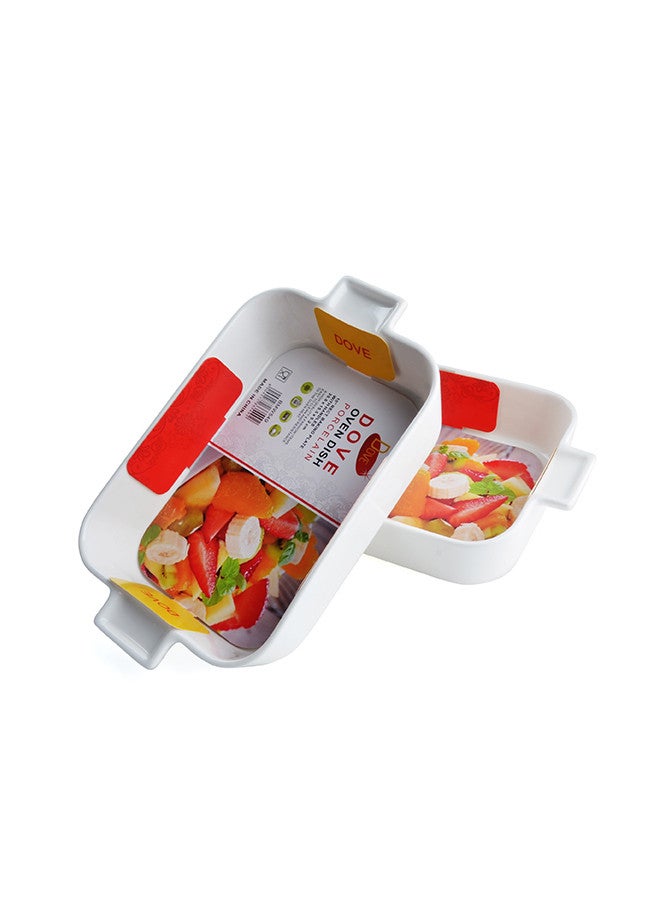 دوف طقم صواني للفرن مكون من قطعتين بمقابض بورسلين مستطيل سعة 10 انش مقاس 25.6x15.5x5.2 سم أبيض - Image 3