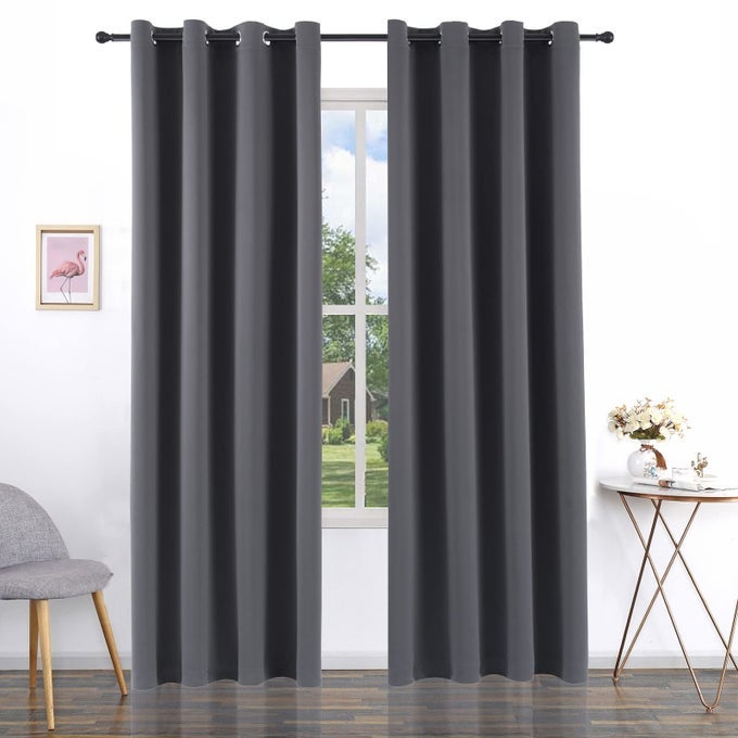 GREY BLACKOUT CURTAIN PANELS WITH GROMMET LIGHT BLOCKING DRAPES FOR LIVING ROOM THERMAL INSULATED NOISE REDUCTION PRIVACY PROTECTION 52 INCHES WIDE X 108 INCHES LONG SET OF 2