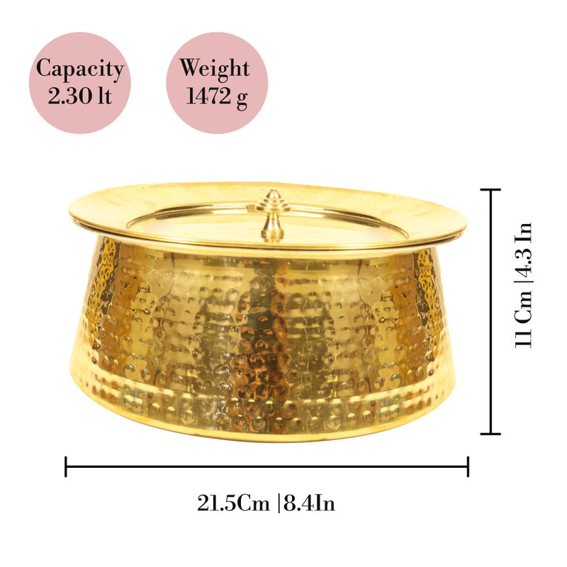 Spillbox Putrika Brass Kitchen Appliances Cooking Serving Pot Pan|Biryani Handi|Urli|Serveware|Tope |Patila|Cookware Bowl|Cooking Bowl Set with Lid- Hammered Lagan (Medium) - Image 4