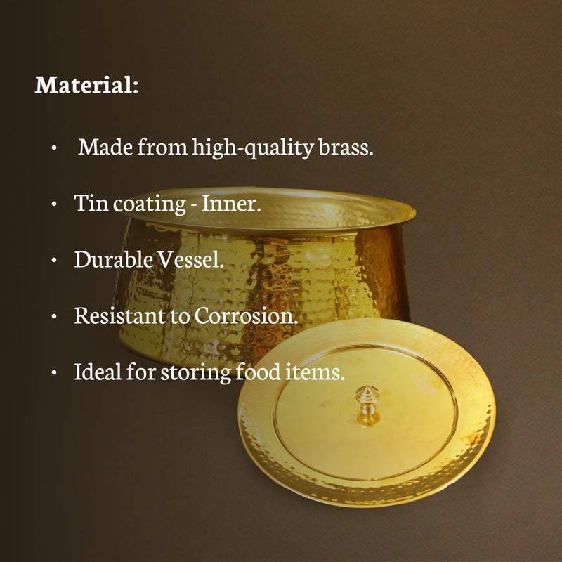 Spillbox Putrika Brass Kitchen Appliances Cooking Serving Pot Pan|Biryani Handi|Urli|Serveware|Tope |Patila|Cookware Bowl|Cooking Bowl Set with Lid- Hammered Lagan (Medium) - Image 5