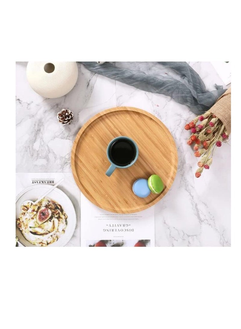 KASTWAVE Round Bamboo Tray, Wood Plates, Wooden Serving Platter, Fruit, Bread, Salad Plate, Charcuterie Serving Board, for Dining / Coffee Table, 7.9 inch, 1 Pcs - Image 3