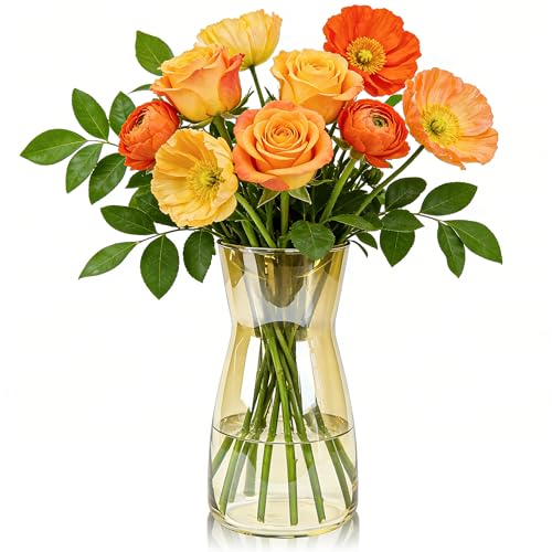 Der Rose 8 inch Amber Glass Vase Brown Vase for Centerpiece Table Decorations Home Desk Wedding Decor - Image 1