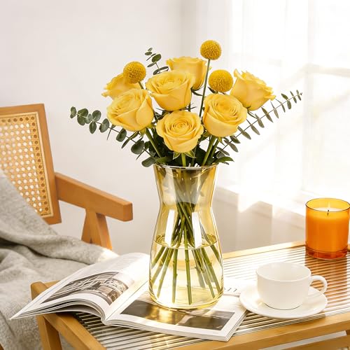 Der Rose 8 inch Amber Glass Vase Brown Vase for Centerpiece Table Decorations Home Desk Wedding Decor - Image 3