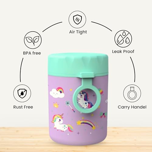ONE AND ONLY Baby Stainless Steel Food Box Purple 480 ML Printed Multipurpose Snack Container for Kids Spill Proof Food Jar for School/Travelling - Image 4