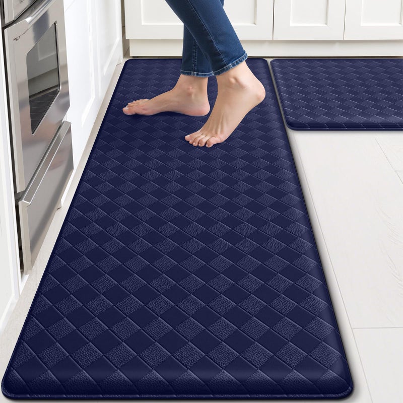 TranquilRelax Kitchen Mats, 2PCS Kitchen Rugs, Cushioned Anti Fatigue Kitchen Mats for Floor, Non-Slip Standing Desk Mat, Waterproof Kitchen Rug Set for Kitchen, Floor, Office,17.3"Ã—30"+17.3"Ã—47",Blue - Image 1