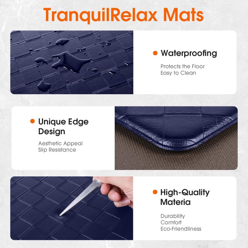 TranquilRelax Kitchen Mats, 2PCS Kitchen Rugs, Cushioned Anti Fatigue Kitchen Mats for Floor, Non-Slip Standing Desk Mat, Waterproof Kitchen Rug Set for Kitchen, Floor, Office,17.3"Ã—30"+17.3"Ã—47",Blue - Image 5