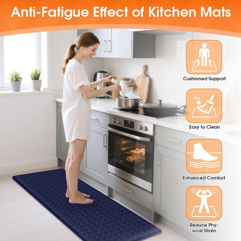 TranquilRelax Kitchen Mats, 2PCS Kitchen Rugs, Cushioned Anti Fatigue Kitchen Mats for Floor, Non-Slip Standing Desk Mat, Waterproof Kitchen Rug Set for Kitchen, Floor, Office,17.3"Ã—30"+17.3"Ã—47",Blue - Image 2