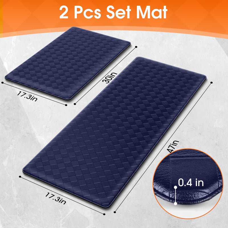 TranquilRelax Kitchen Mats, 2PCS Kitchen Rugs, Cushioned Anti Fatigue Kitchen Mats for Floor, Non-Slip Standing Desk Mat, Waterproof Kitchen Rug Set for Kitchen, Floor, Office,17.3"Ã—30"+17.3"Ã—47",Blue - Image 3
