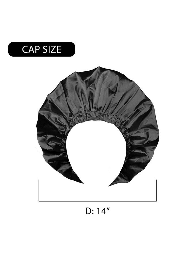 Donna Shower & Conditioning Silky Satin Cap Waterproof Bath Caps Plastic Reusable Shower Caps Elastic Band Bath Hair Hat Stocking Stuffers For Women Midnight L-Xl - Image 2