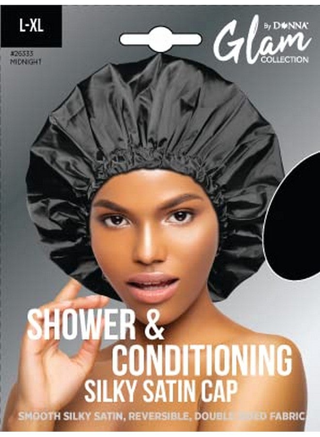 Donna Shower & Conditioning Silky Satin Cap Waterproof Bath Caps Plastic Reusable Shower Caps Elastic Band Bath Hair Hat Stocking Stuffers For Women Midnight L-Xl - Image 3