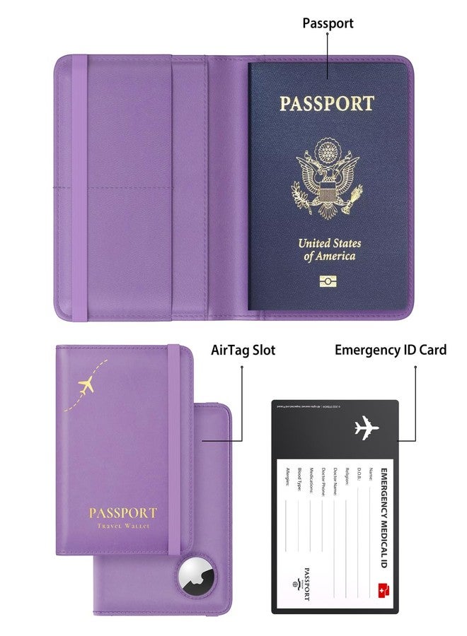 ستوتشي حامل جواز سفر ستوتشي بتقنية AirTag، حامل جواز سفر مضاد للضياع مع فتحة AirTag، غطاء محفظة جواز سفر مزود بتقنية حجب RFID، حافظة جواز سفر جلدية، إكسسوارات سفر للنساء، بنفسجي - Image 2