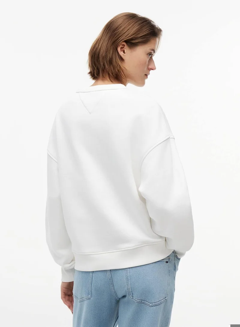 TOMMY JEANS Ecru Tommy Badge Boxy Fleece Sweatshirt for Women | Best Price UAE